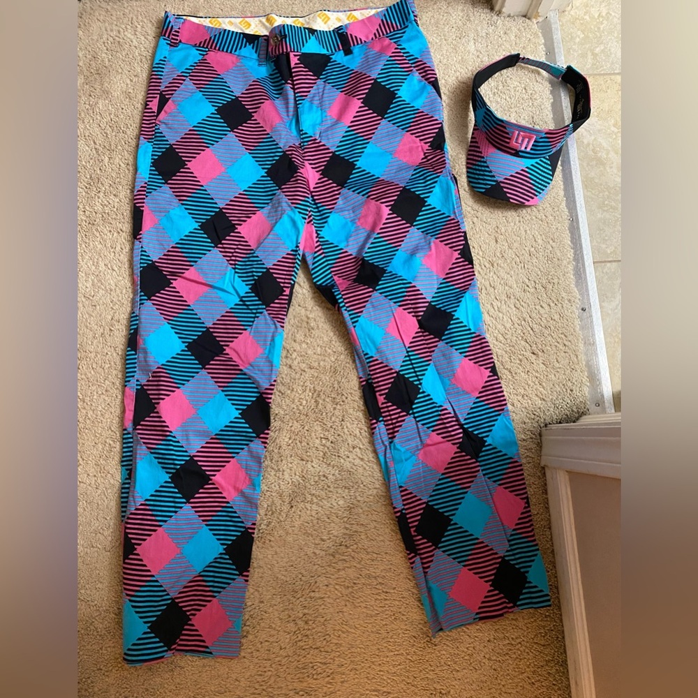Mens Loudmouth Golf Pants with matching viser 36W